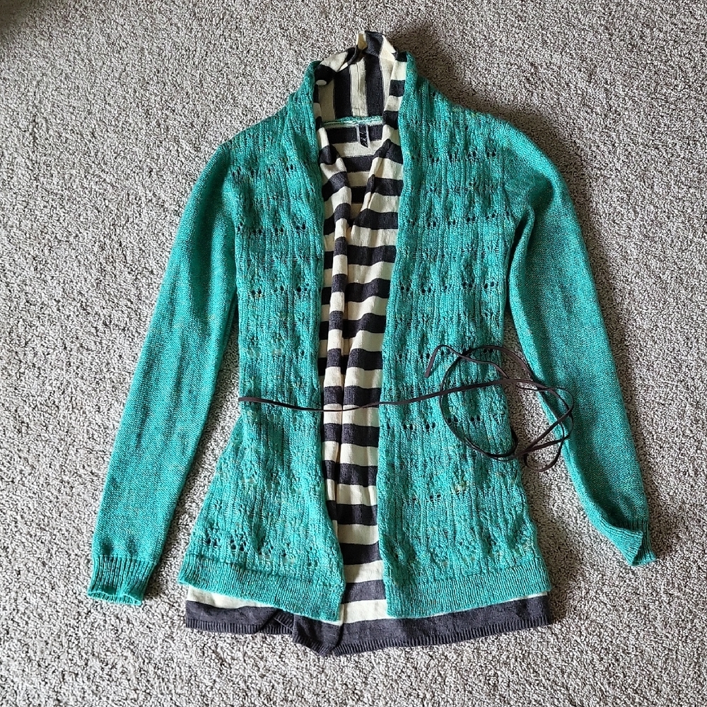 Green Layered Look Cardigan
